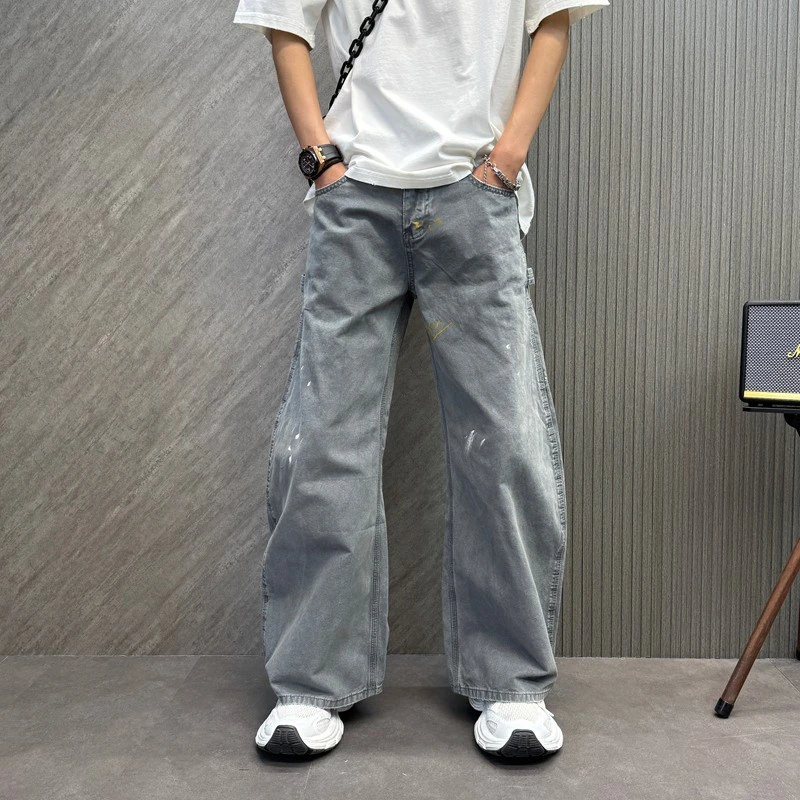 DAFIFY透气百搭美式复古做旧弯刀牛仔裤美式做旧弯刀微喇牛仔裤