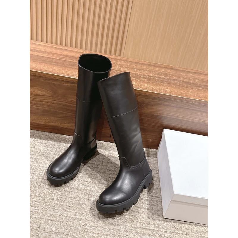 【DML】凯旋门时装靴长筒女靴女鞋圆头长靴复古骑士粗跟