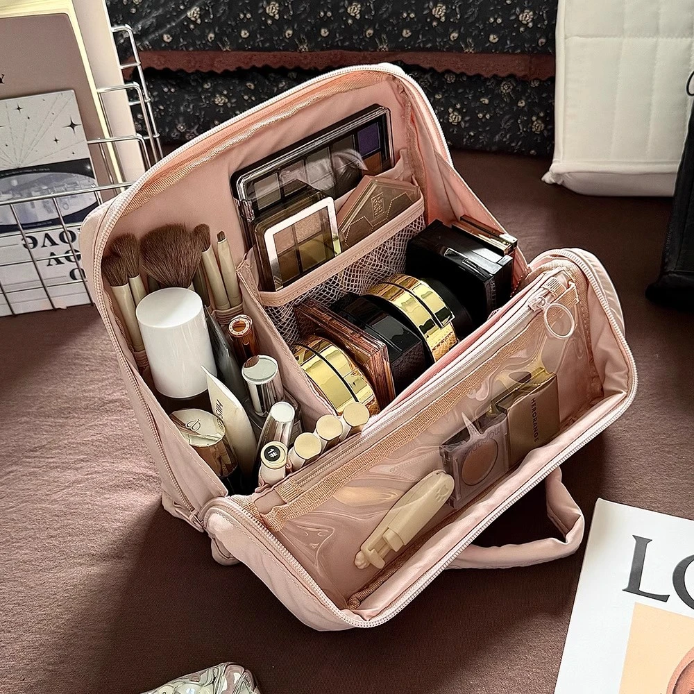 折叠立式化妆包女2025新款大容量便携式旅行化妆品收纳袋手提刷包
