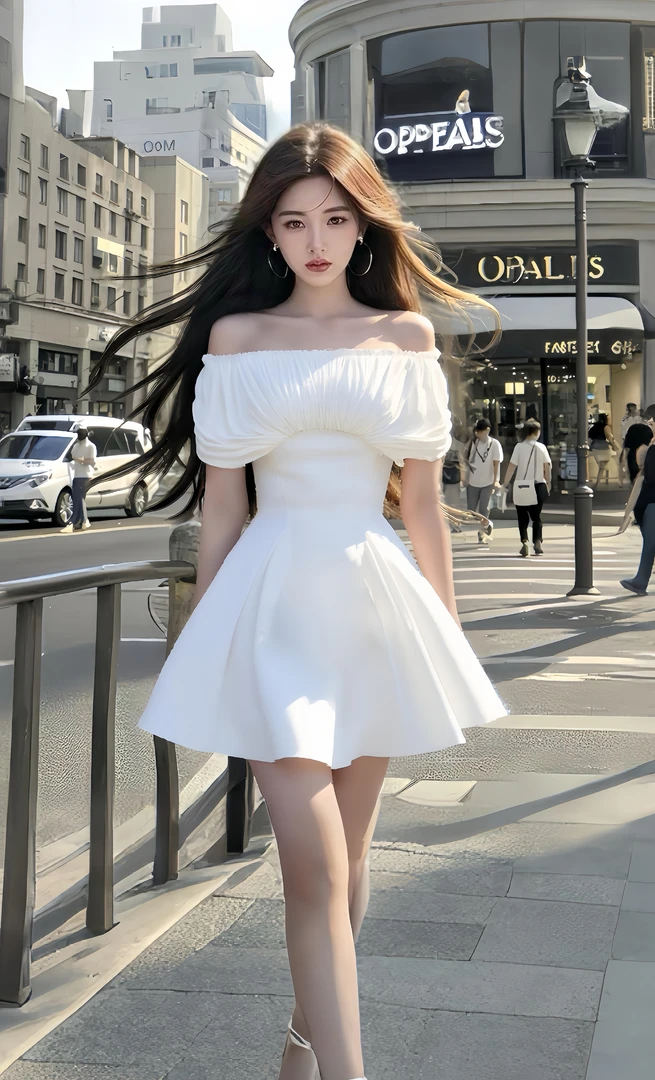 新款白色一字肩抹胸收腰短袖露肩连衣裙女时尚优雅高级氛围感裙子