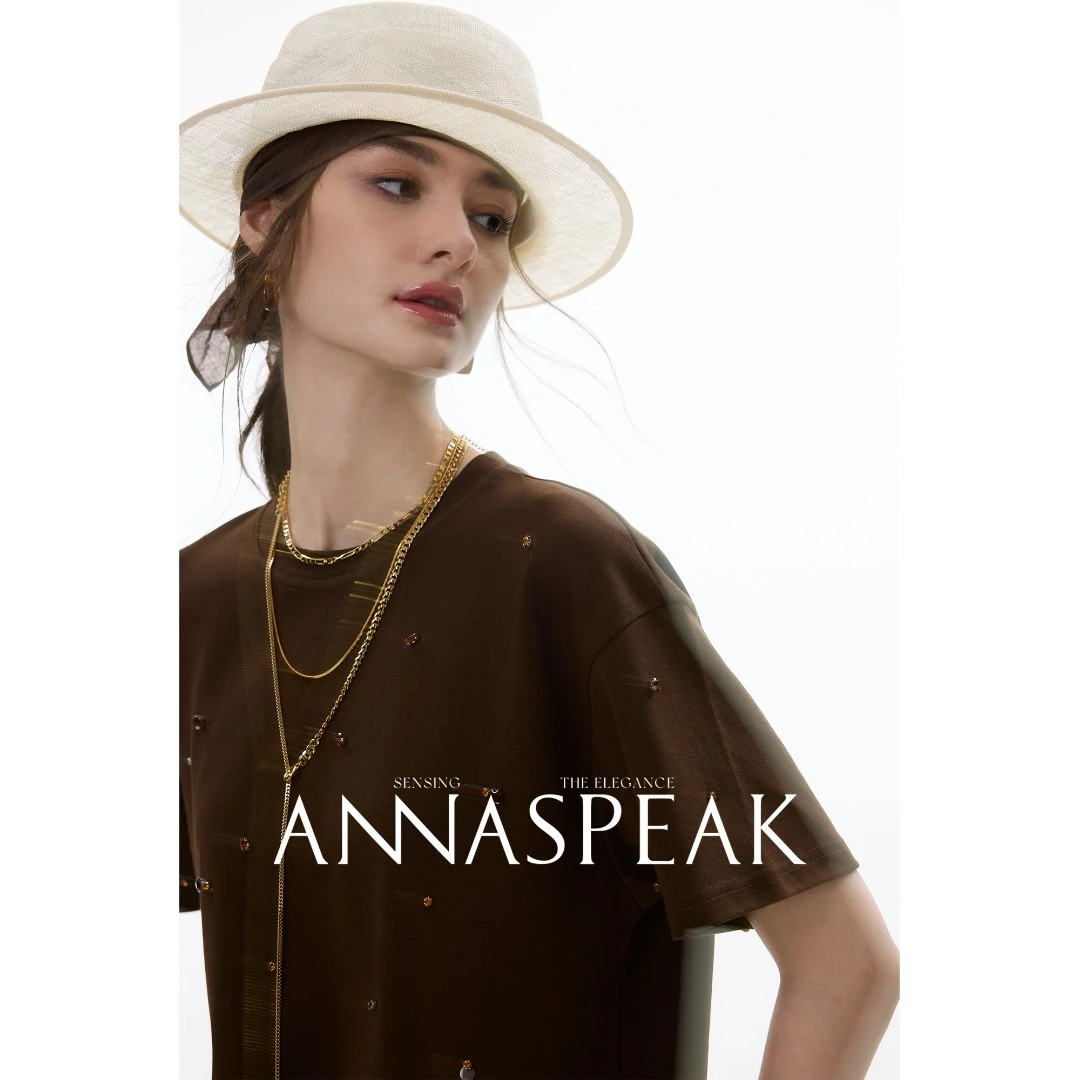 ANNASPEAK Miu风重工手工钉钻双面丝光长绒棉软糯轻盈短袖T恤