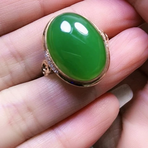 和田玉18K金镶嵌戒指