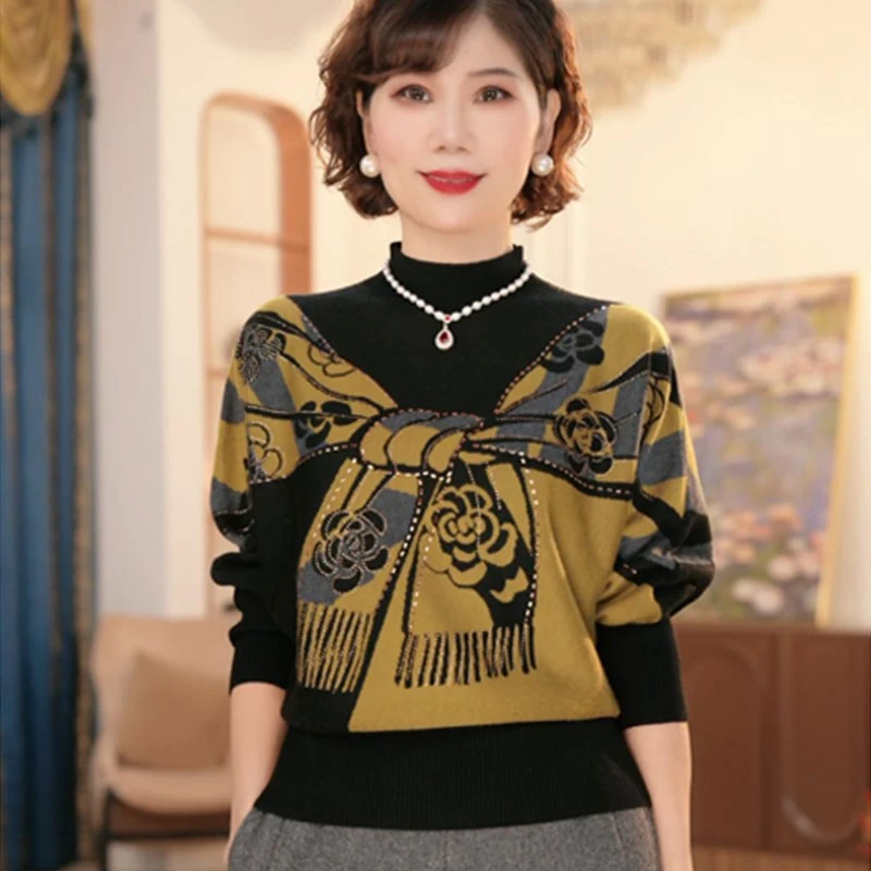 年轻妈妈冬装针织衫2025新款洋气毛衣中老年女装时尚打底衫上衣服