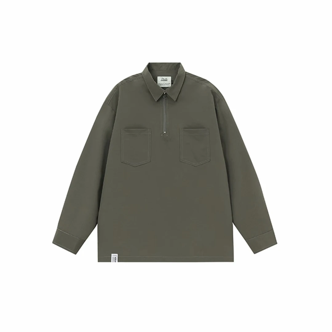 半拉链POLO领长袖T恤男女同款潮流宽松休闲百搭衬衣-213