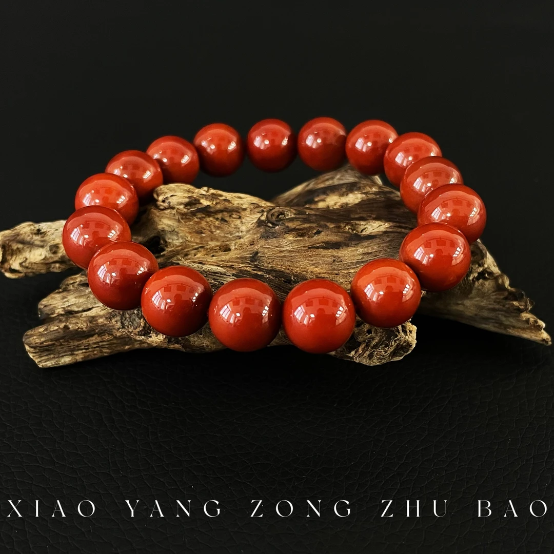 【小杨总珠宝】Y8202 天然牛血红卡12mm圆珠单圈手串【多样性发其一】
