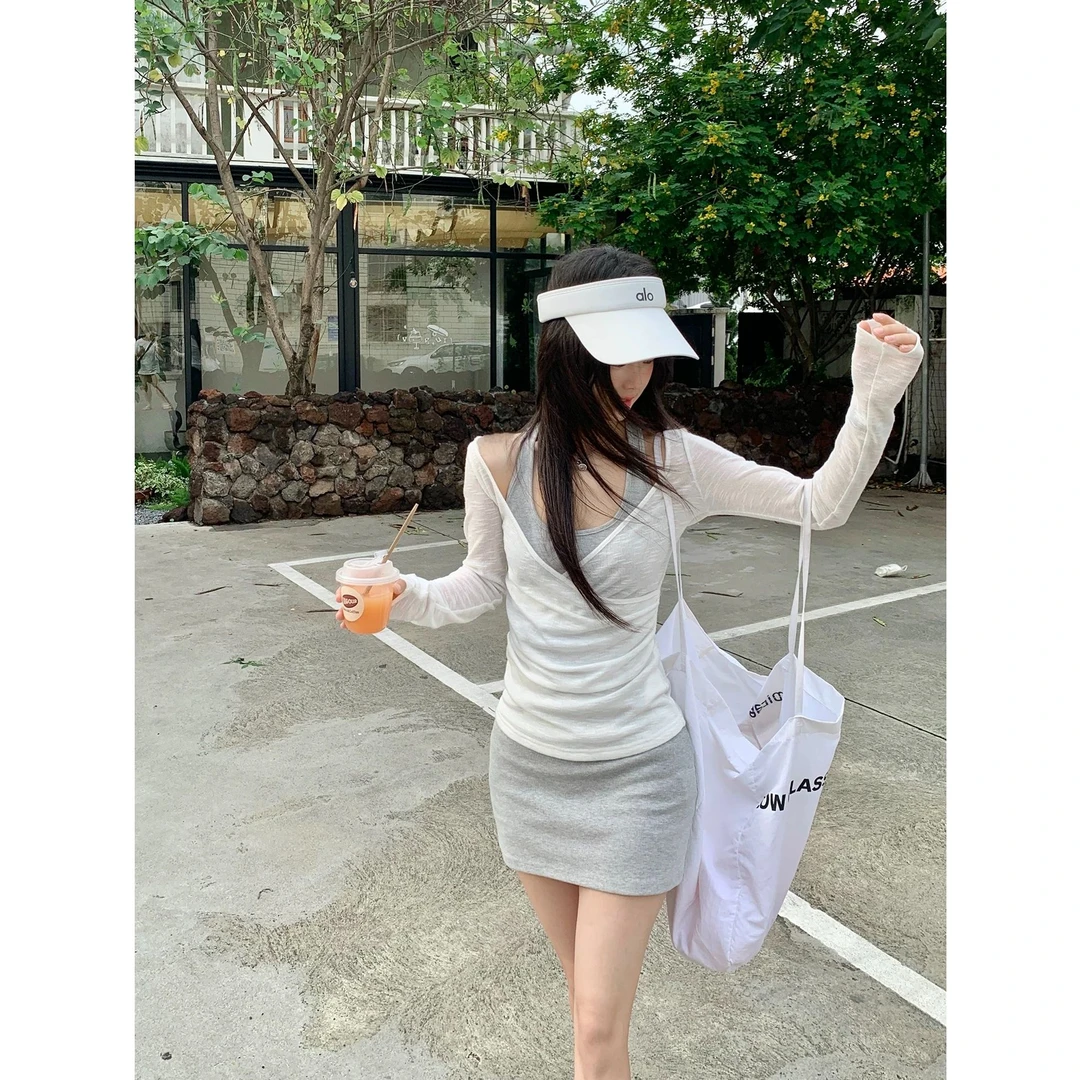 无袖连衣裙女夏季流行穿搭清透感罩衫修身韩系少女两件套