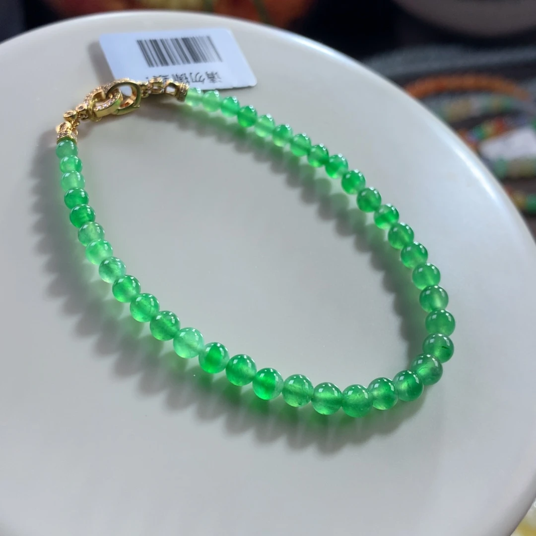翡翠未镶嵌手链高冰冰阳甜绿小米单圈 卡3.3~4.5
