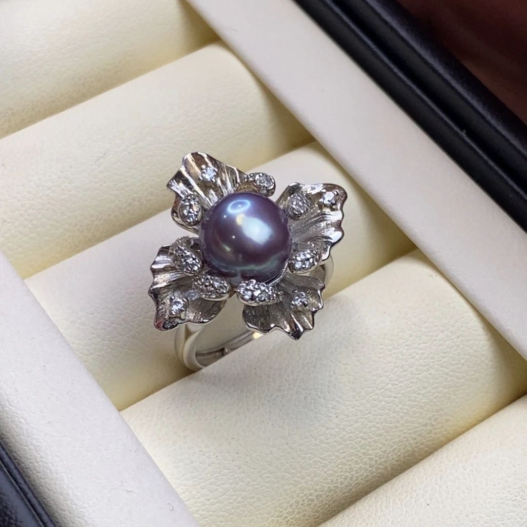 银S925镶嵌淡水珍珠戒指特价微瑕