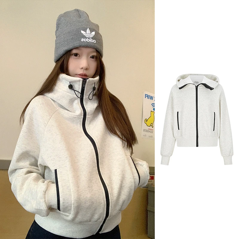 Moses Queen/魔西女王加绒加厚连帽卫衣外套宽松显瘦短款上衣开衫