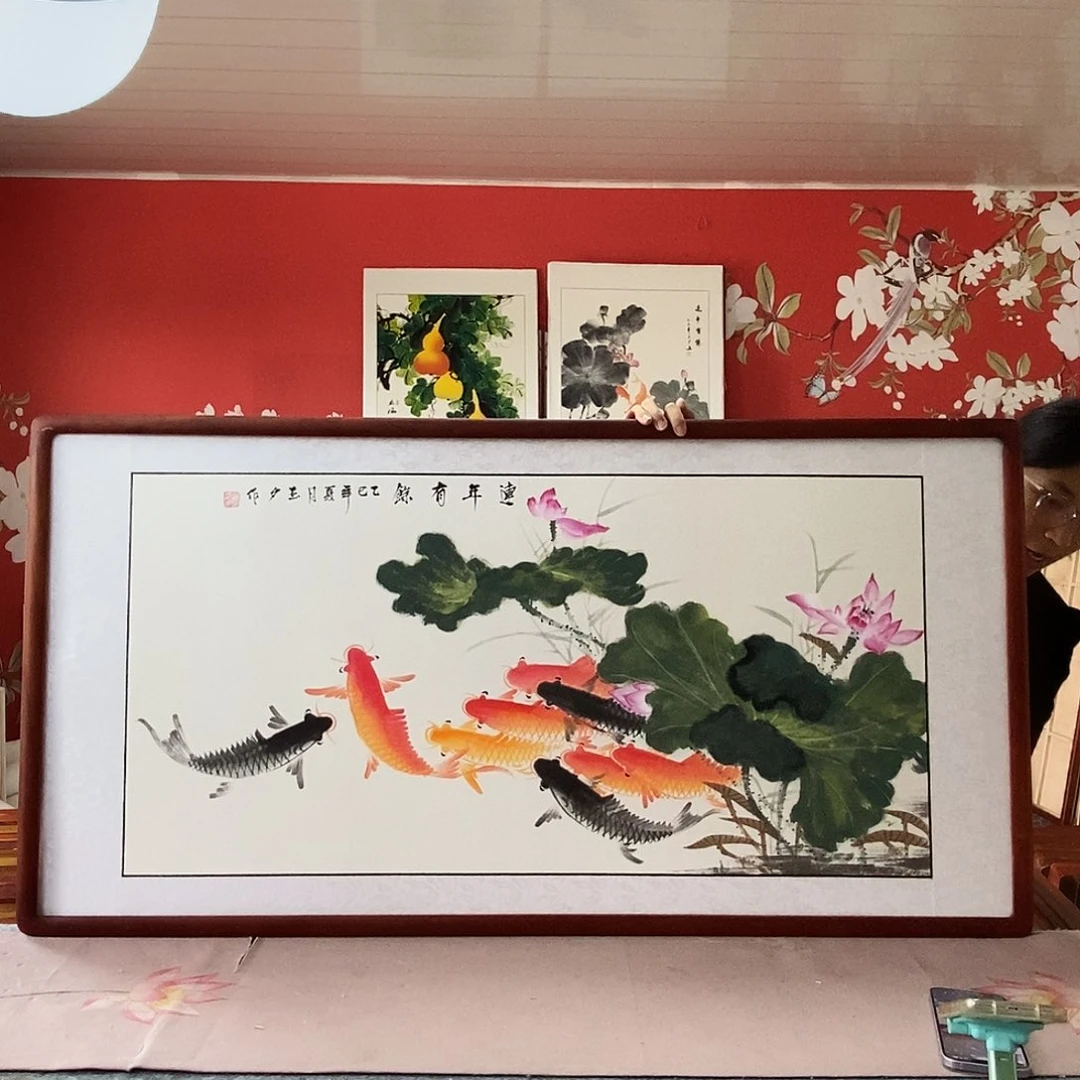 国画手写手绘国画作品带框包邮62✖️122