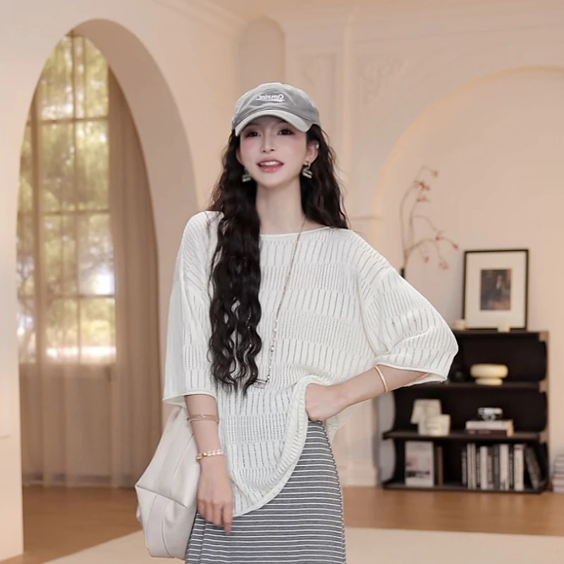 【YANYAN】夏季薄款百搭纯色流苏镂空防晒短袖YY-8349