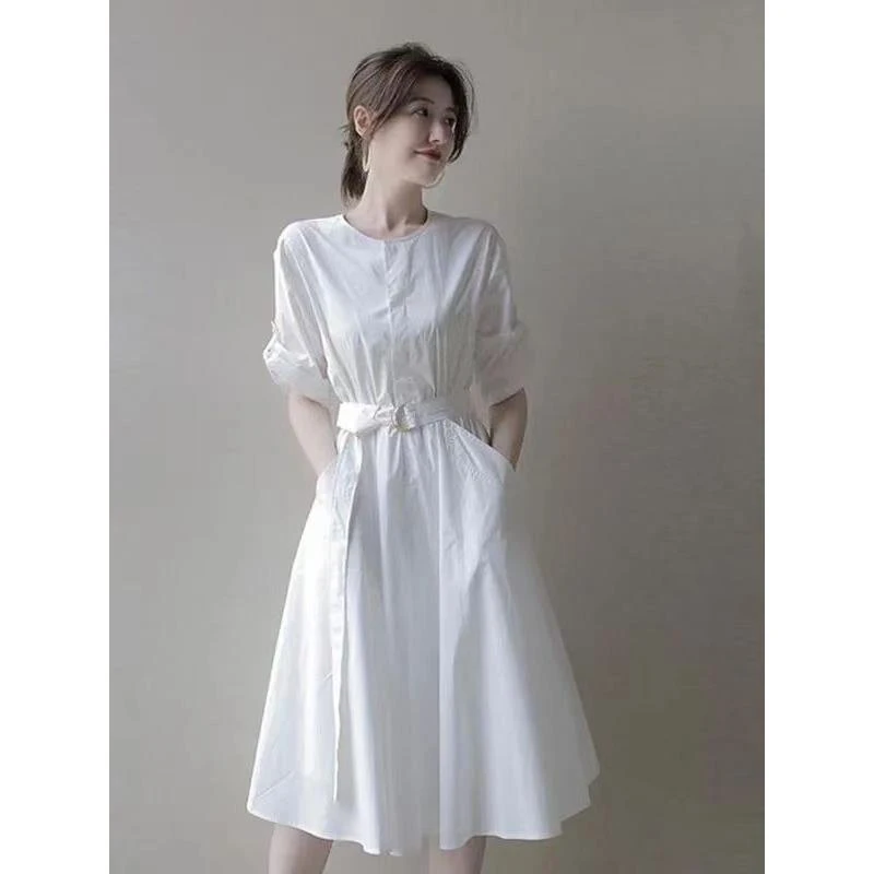 哥弟阿玛施正商场同款2025夏季新款白色纯棉短袖连衣裙女5500516