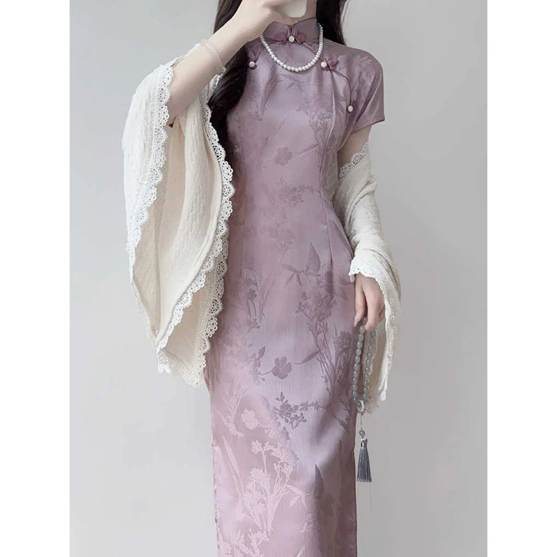 复古旗袍2025年新款气质高端年轻款连衣裙紫色裙子新中式夏季少女
