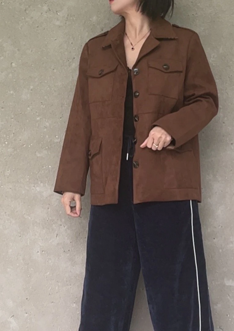 美拉德穿搭独特别致翻领西装外套秋冬高端气质显瘦夹克上衣95077