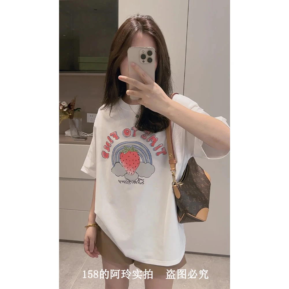 【阿玲实拍】圆领T恤女2025夏季新款宽松套头短袖减龄百搭休闲风