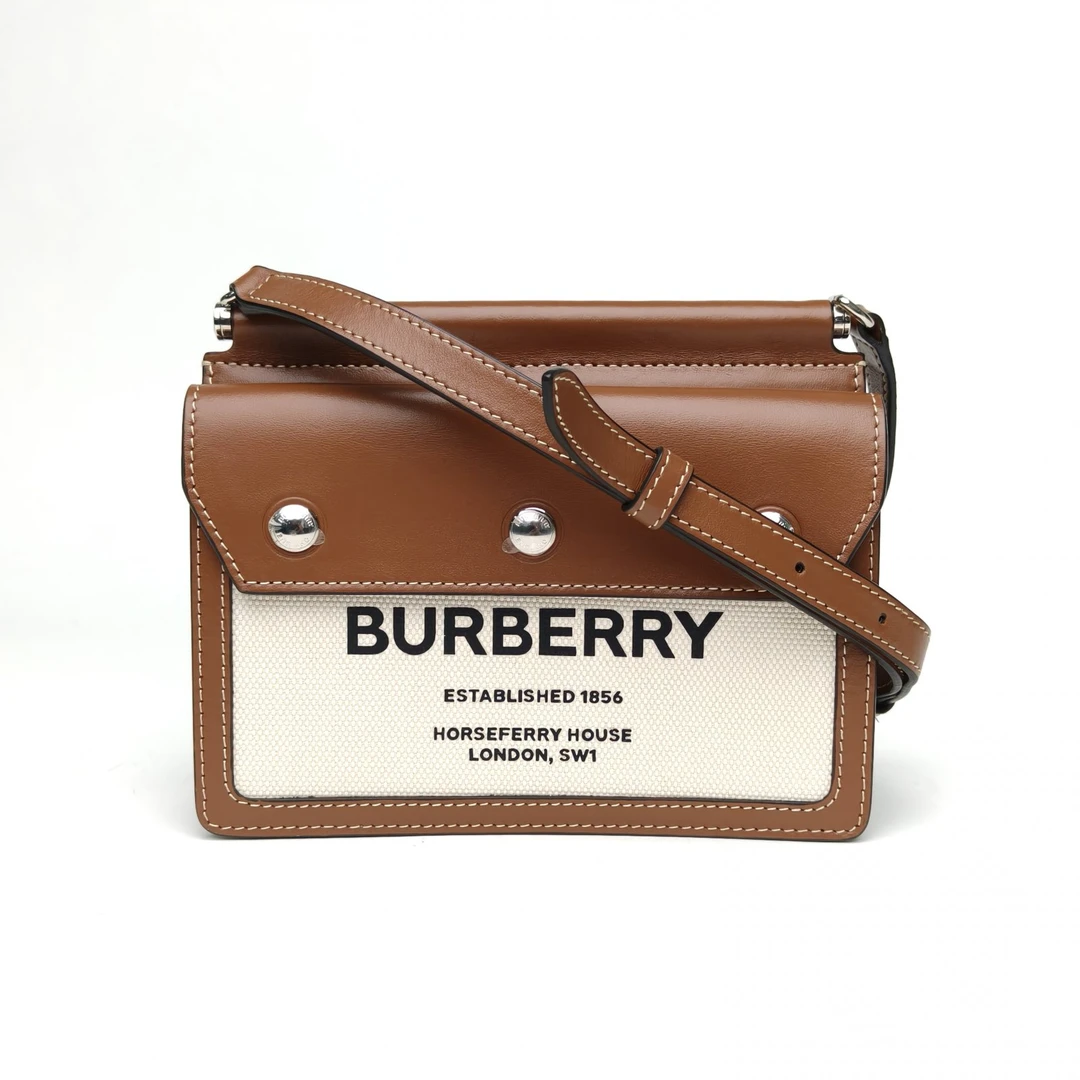 99新 BURBERRY/博柏利 【娇】邮差包 拼色 皮革C/帆布 230900