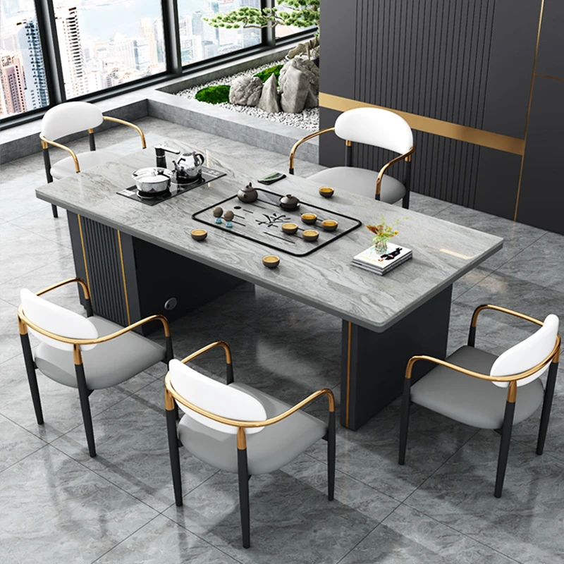 轻奢岩板茶台办公室茶桌茶台一整套一体式意式风家用小型阳台泡茶