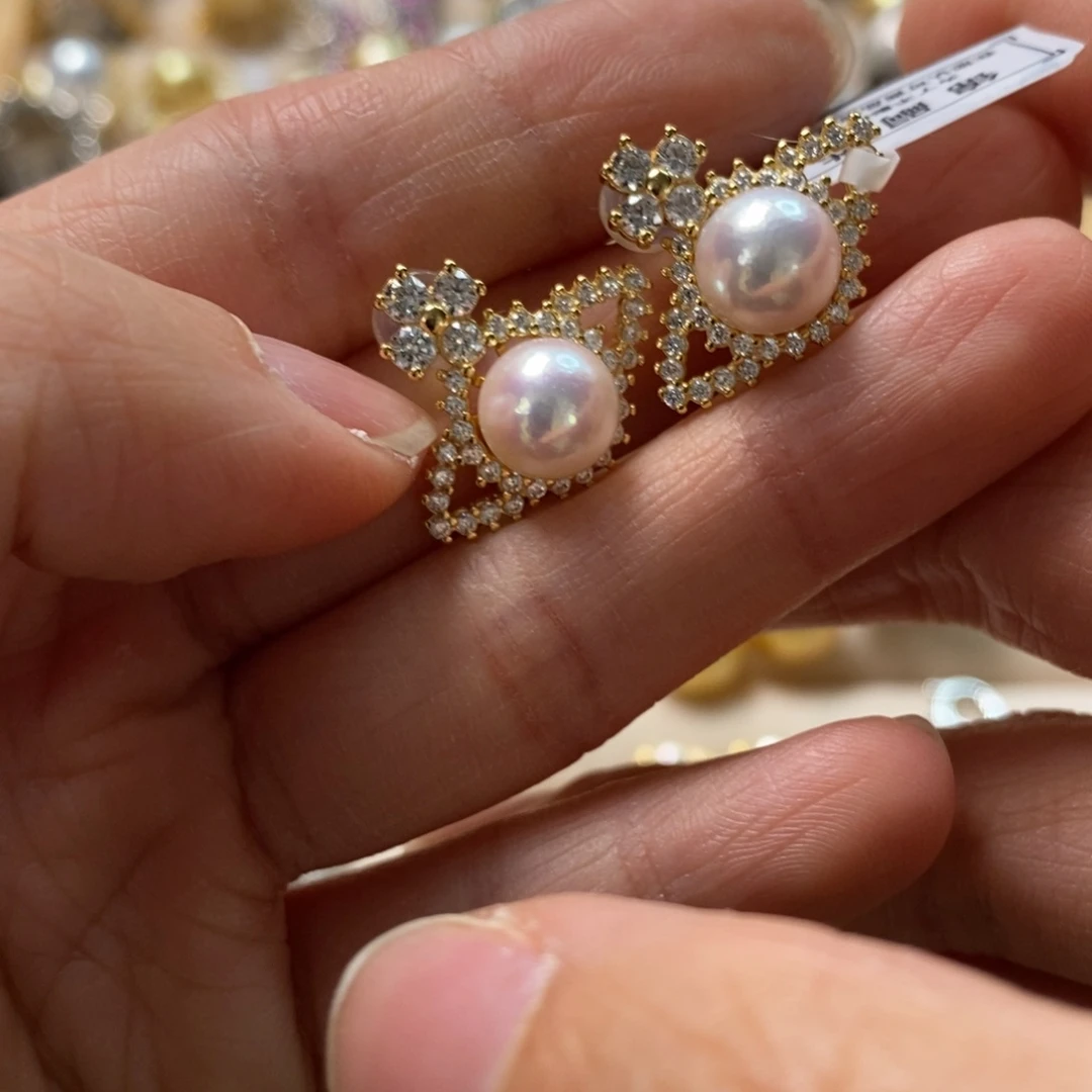 海水珍珠耳饰银S925镶嵌