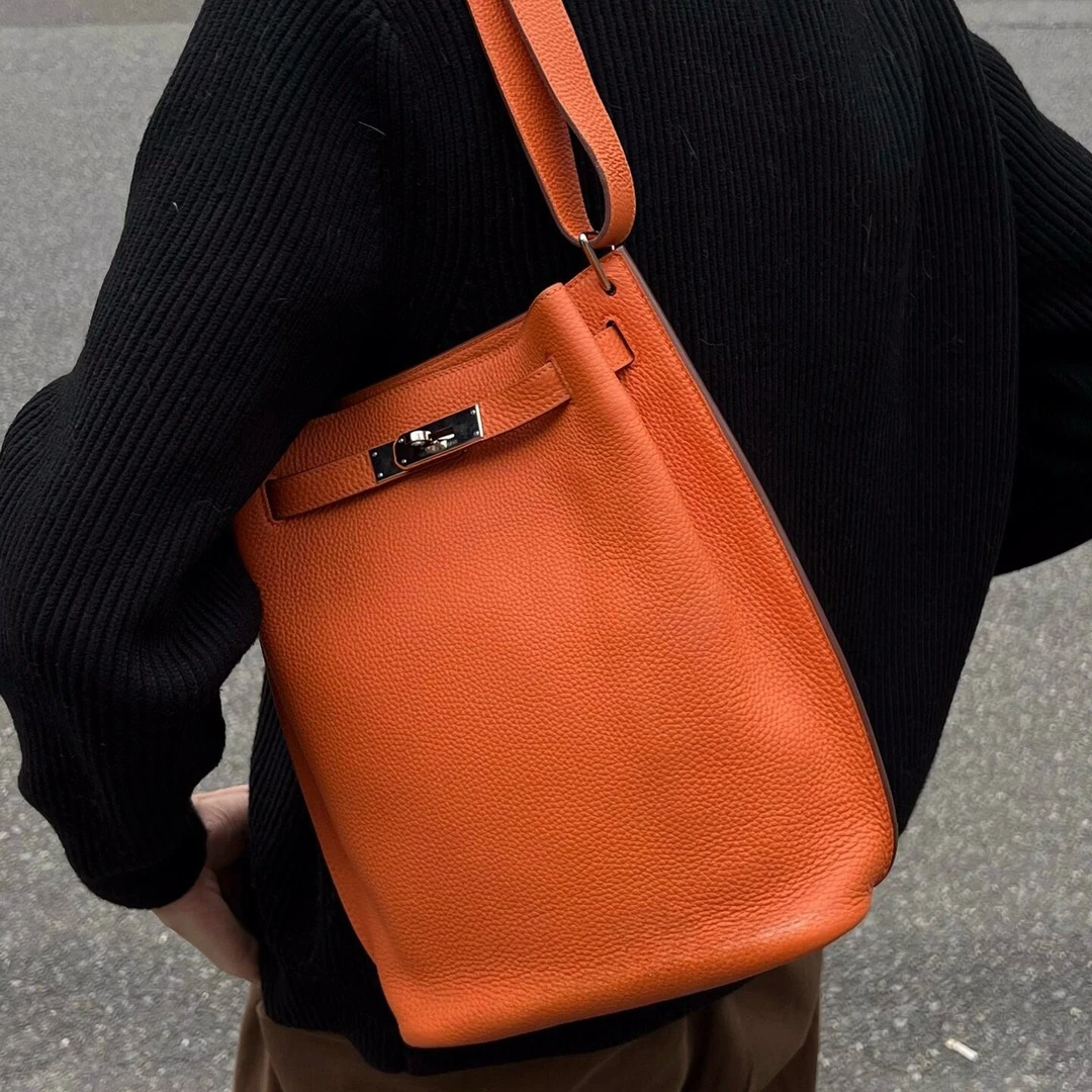99新 Hermes/爱马仕 sokelly 22爱马仕橙银扣tc皮p单肩包8586002