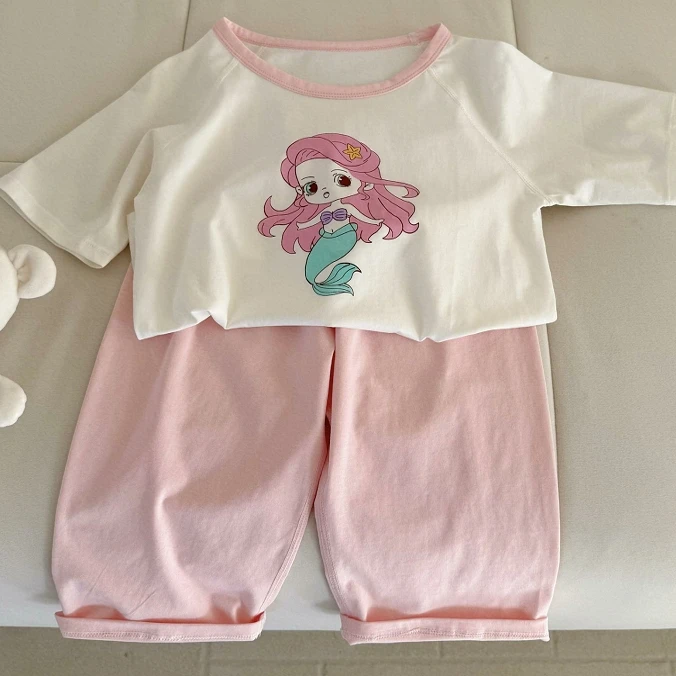 韩系夏日撞色卡通家居服套装