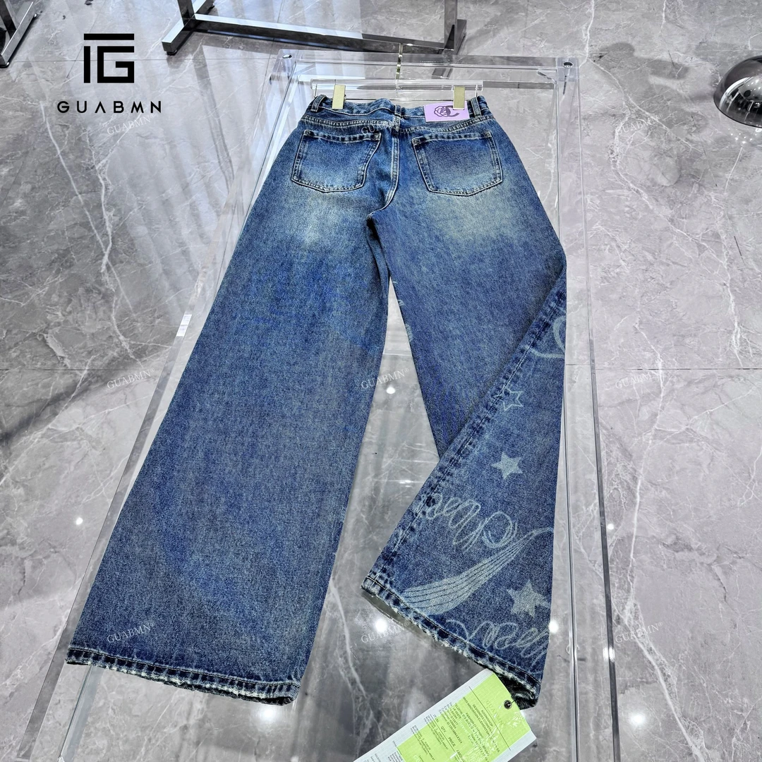 GUABMN2025夏季新款高级感提花直筒牛仔阔腿裤3871