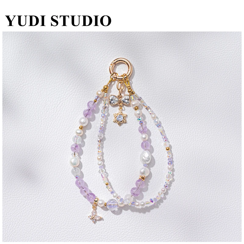 【紫霞仙子】清冷设计感天然淡水珍珠挂链手机链薰衣草礼物包饰挂链