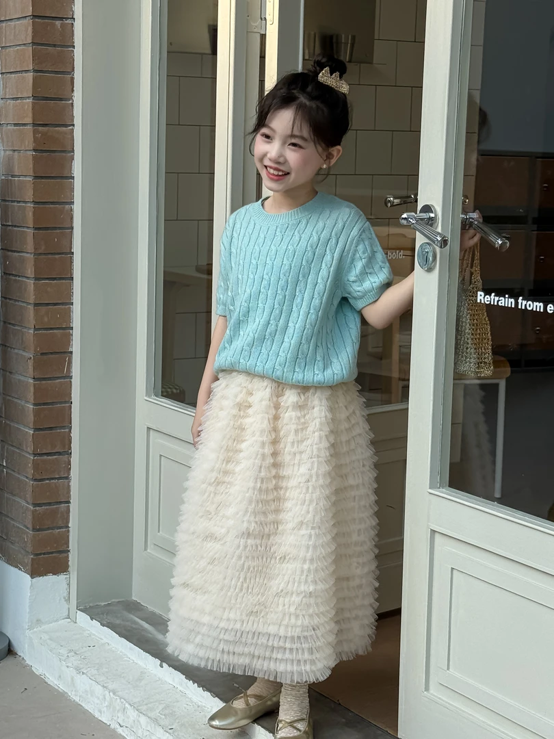 71703-TBB花与寻童装女童半身裙2025春夏新款儿童韩版蕾丝花边