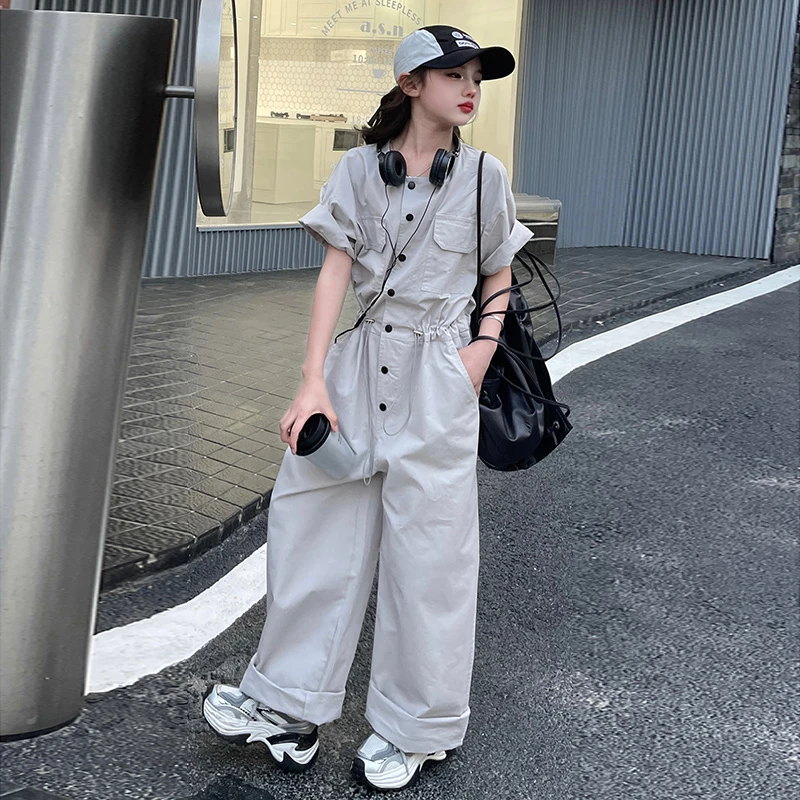 女童10-15岁夏季大童时尚连体衣裤时髦休闲洋气质韩版阔腿休闲裤