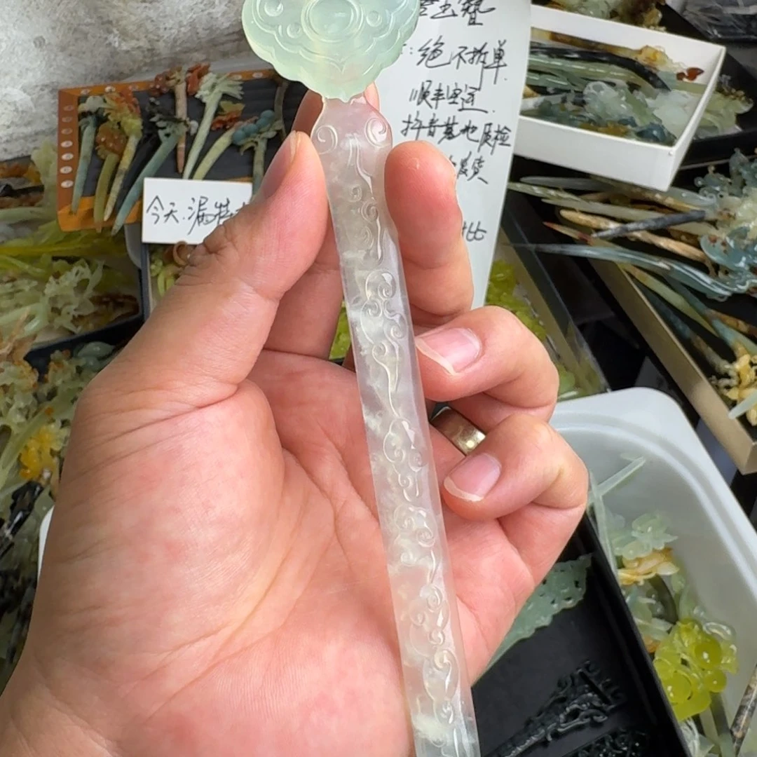岫玉未镶嵌发饰明君玉簪就是好看