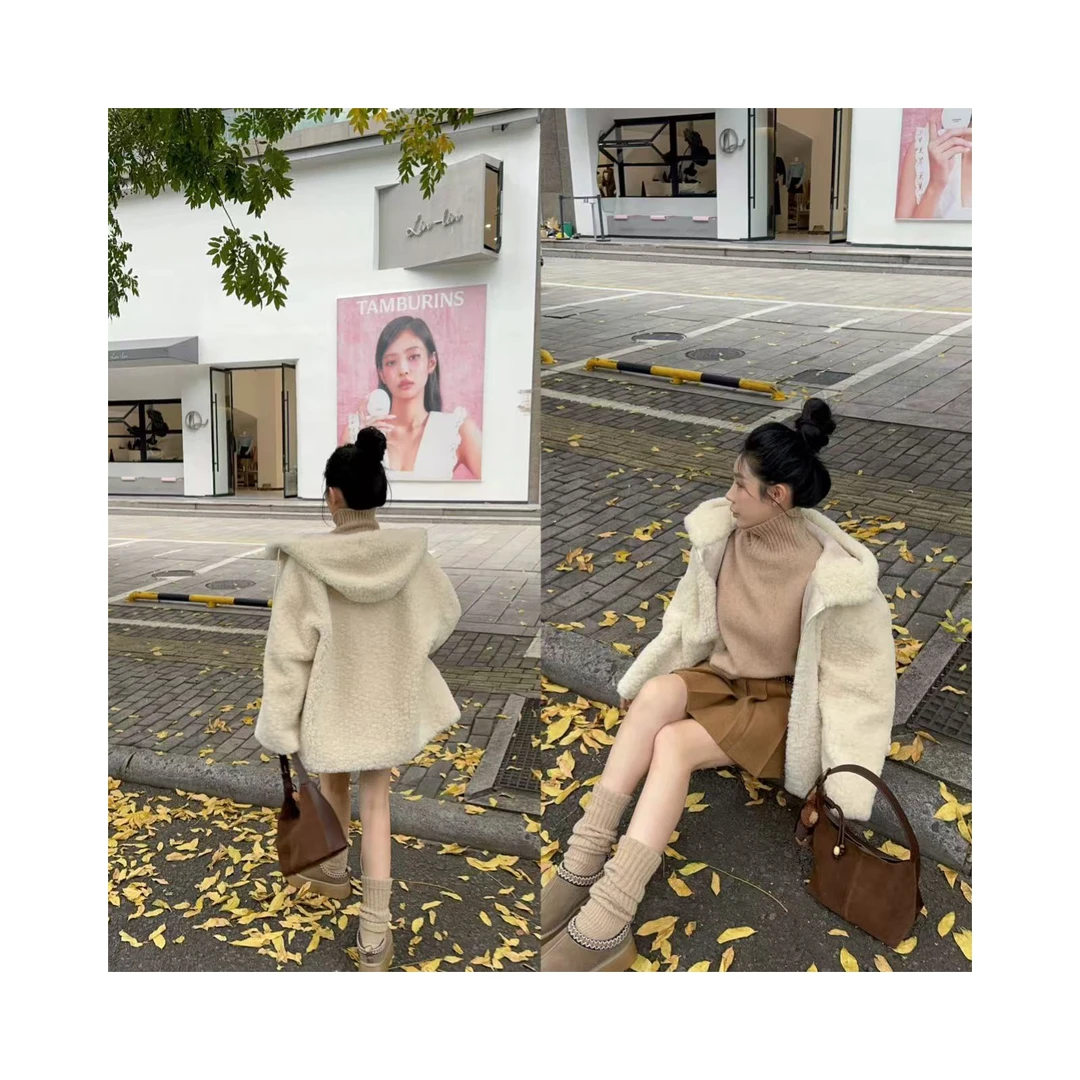 LIN-【冬日恋岛】戴帽大版型中长款毛毛外套