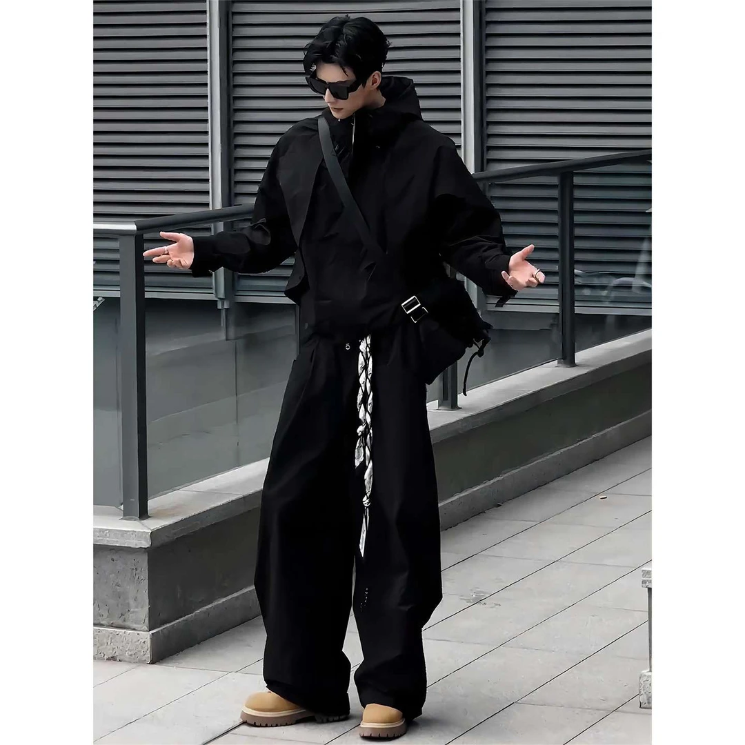 男生酷帅穿搭套装黑武士三防户外冲锋衣连帽男秋季工装裤子一整套