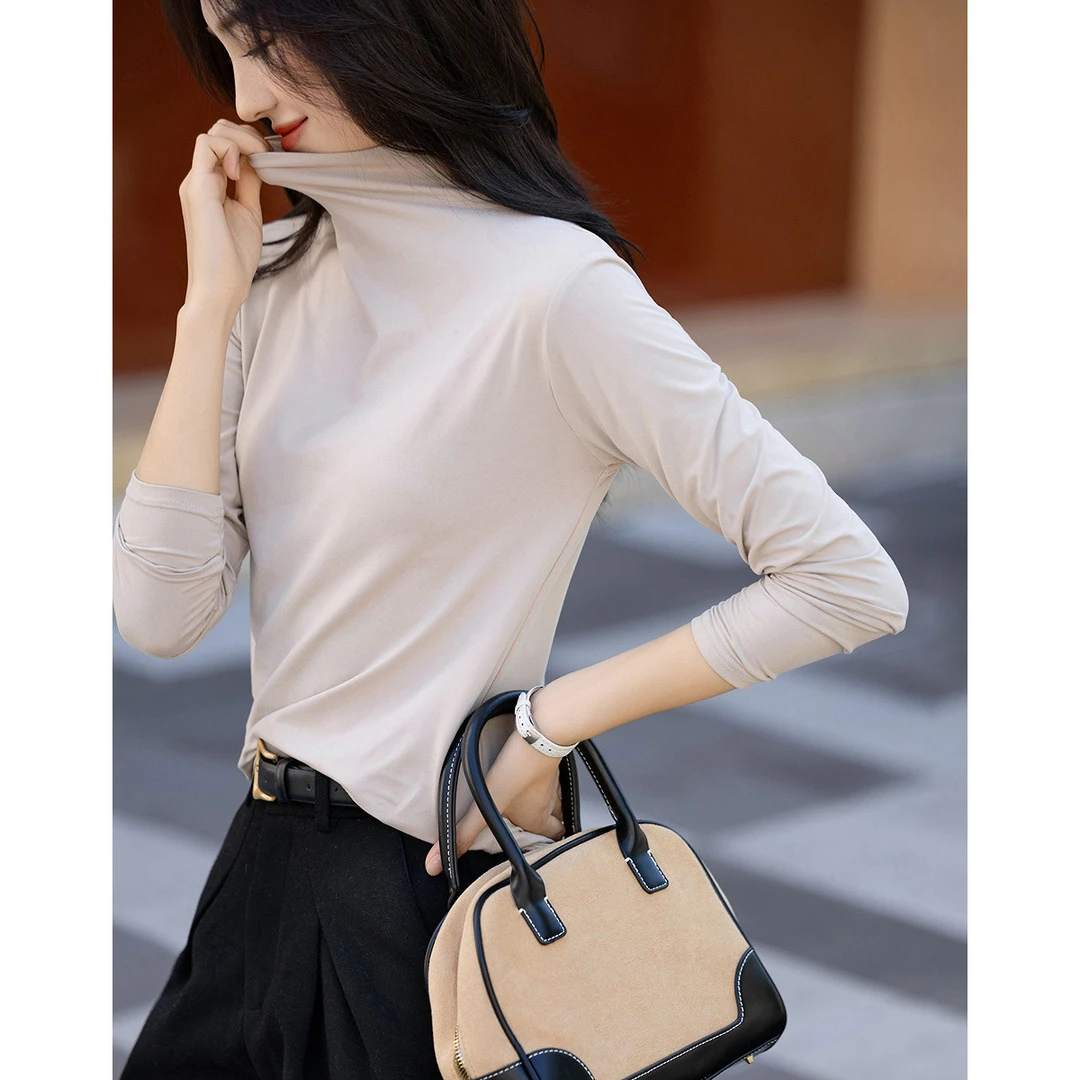 【德·玛纳】温柔面膜T冬季通勤半高领正肩打底衫高弹t恤品牌服饰