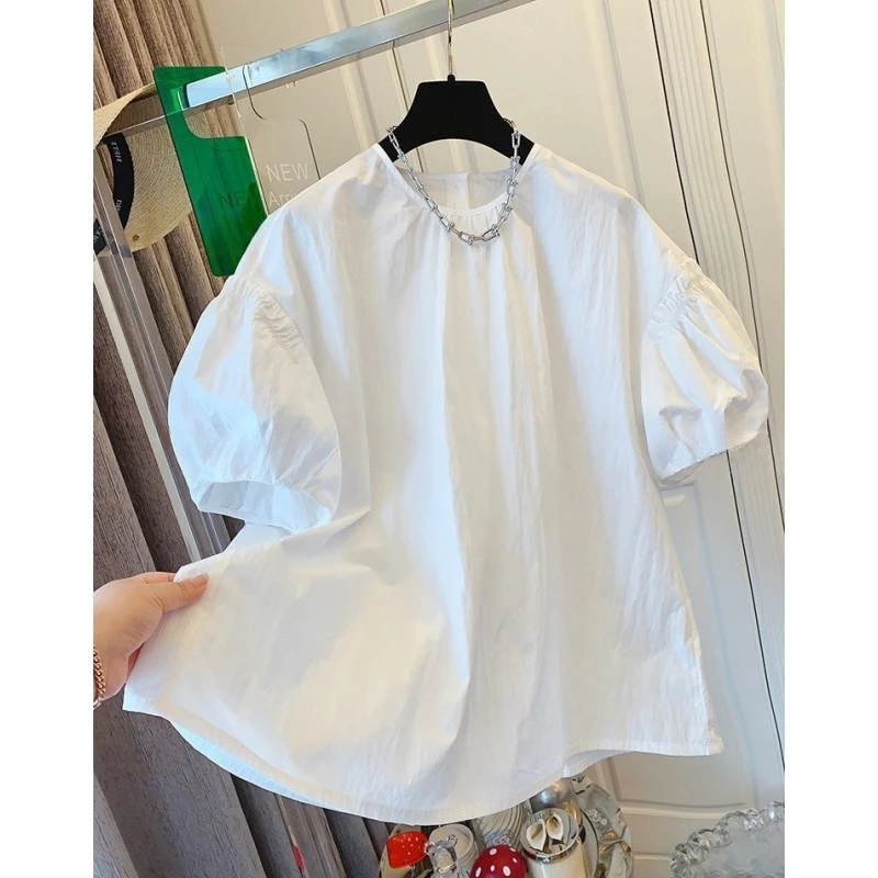 法式气质泡泡袖花苞短袖T恤衬衫宽松时尚娃娃衫上衣女2025夏新款