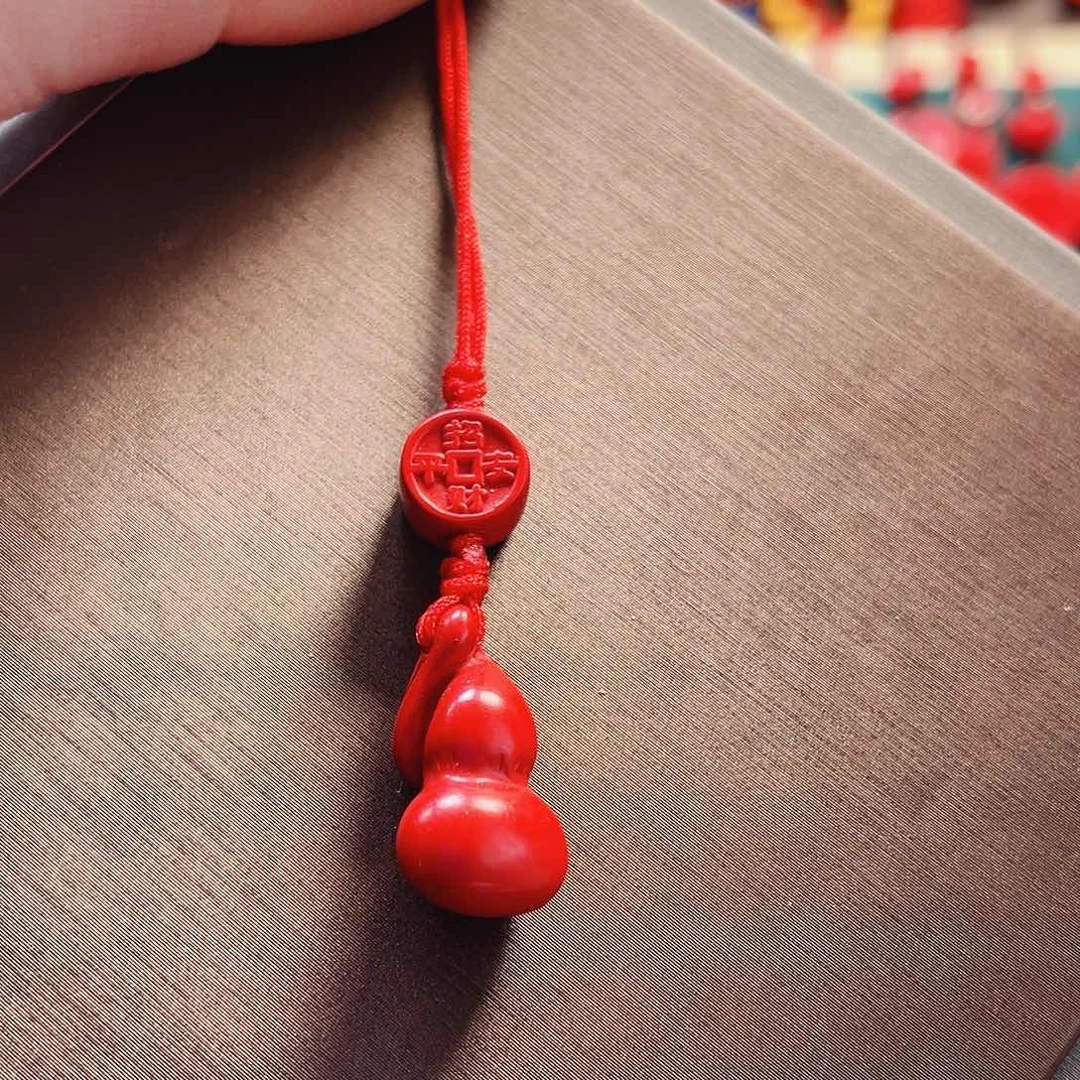 天然辰砂招财平安葫芦手机坠
