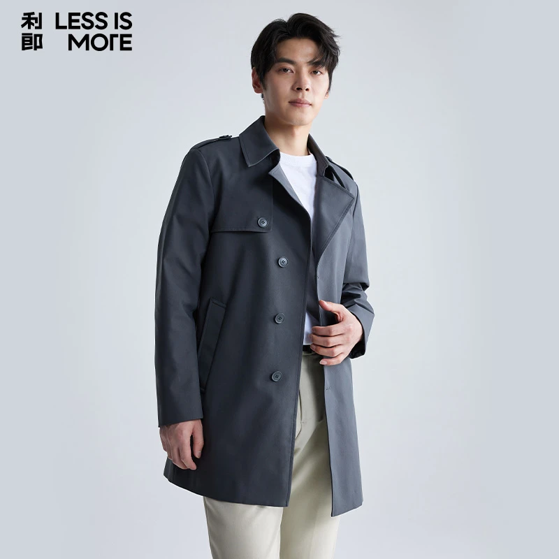 利郎【轻职场】2025新款春季时尚百搭商务休闲翻领中长款风衣外套男