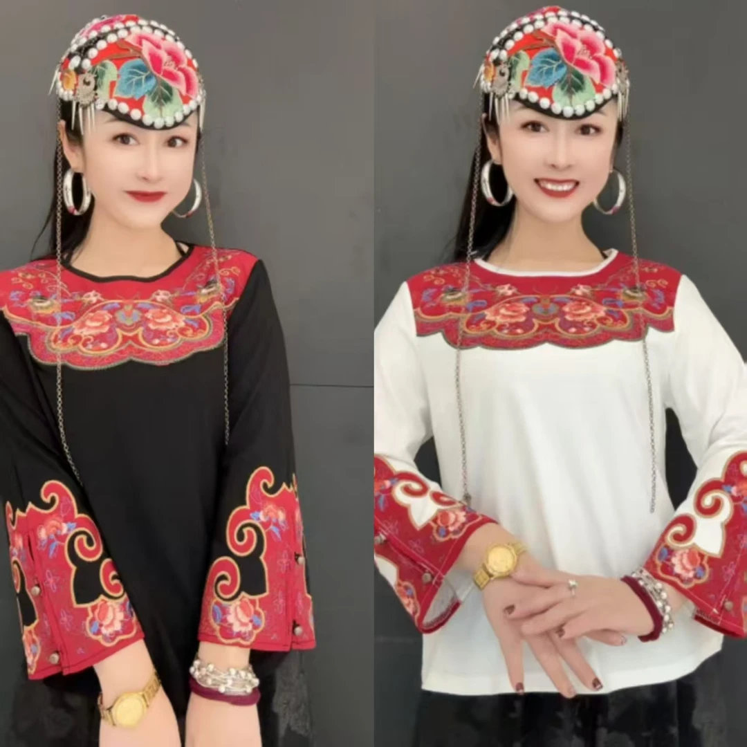 唐汉布依女装上衣打底绣花圆领内搭Y