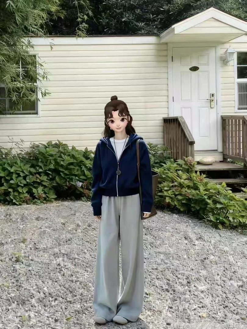 休闲风连帽女短款厚款常规款秋冬加绒毛衣针织百搭时尚运动