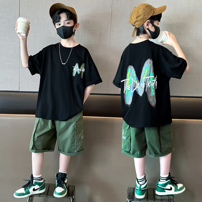 男童夏装套装2025新款夏季短袖中大儿童男孩夏款帅气时髦痞帅潮酷