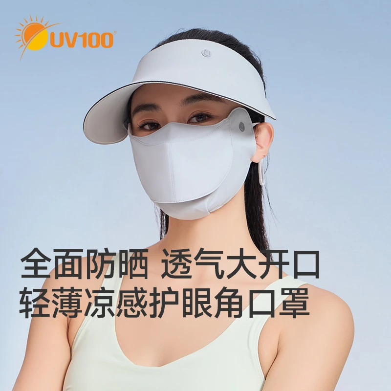 台湾UV100可掀式防晒口罩喝水防蹭护眼角冰丝透气户外面罩25504