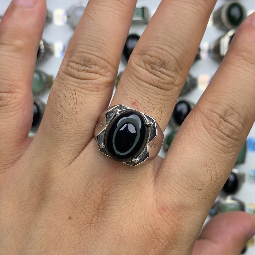 和田玉戒指银S925镶嵌