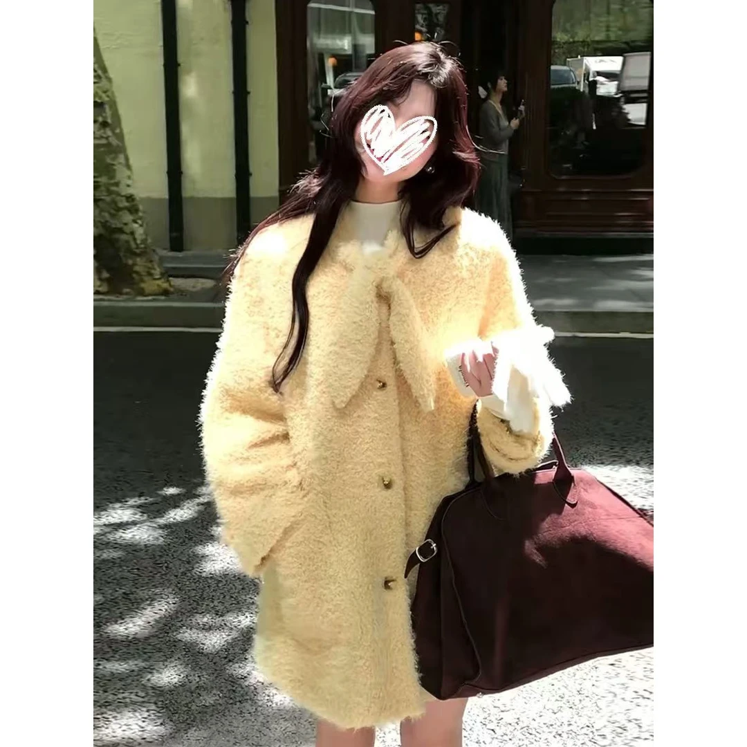 秋冬新款2025直下摆纯色秋冬女中长款毛呢外套毛呢百搭ins女装