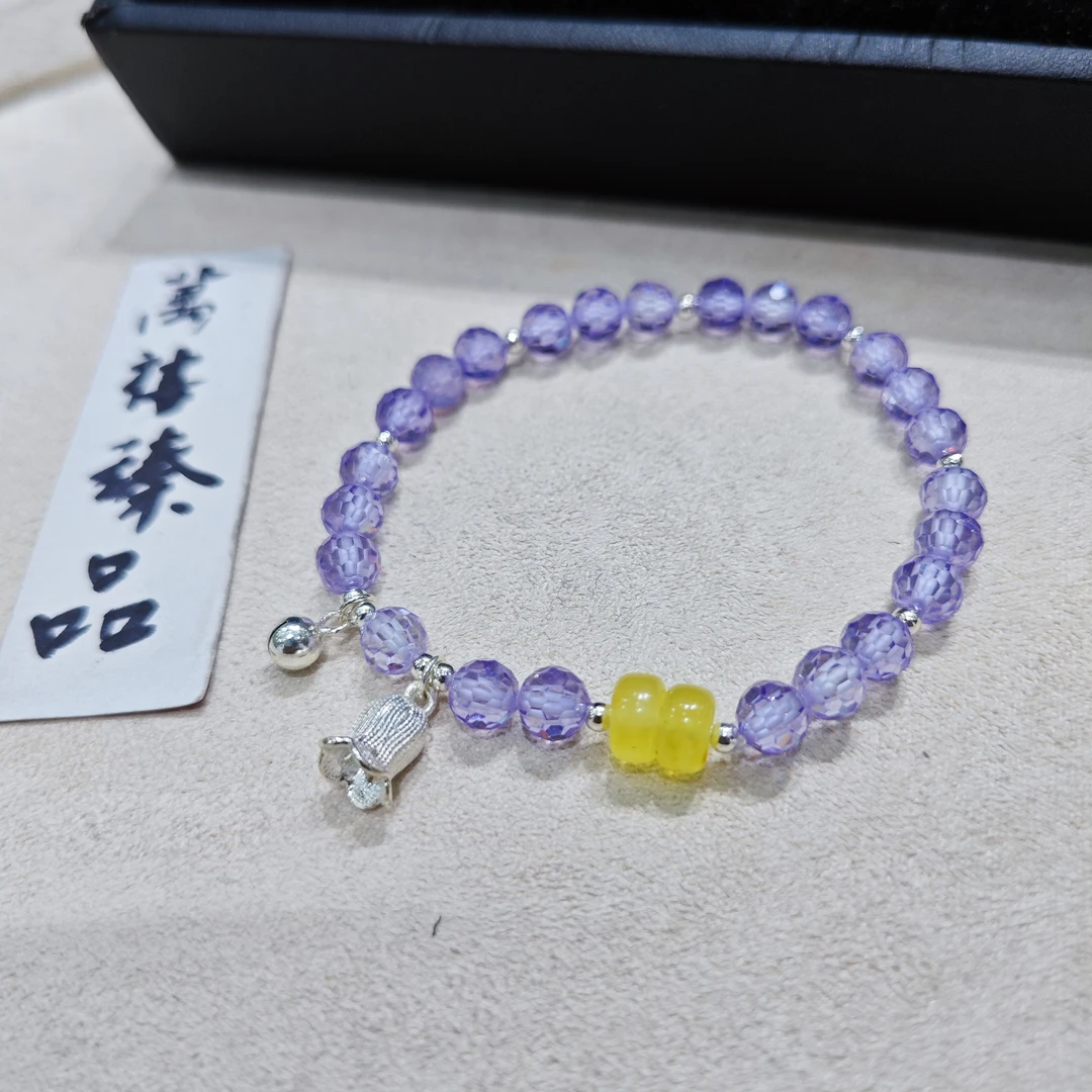 925银手链 切面紫锆石蜜铃兰花铃铛银手链A755 yy