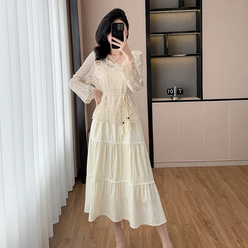 2025春夏季新款法式钩花减龄镂空针织衫长袖罩衫上衣女装CXTT021