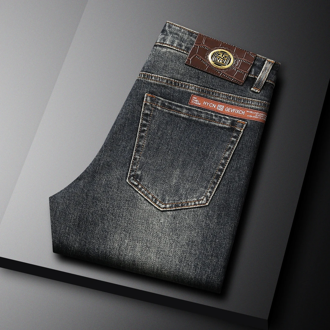 高端牛仔裤男士秋季新款复古弹力修身小直筒欧货轻奢时尚休闲长裤