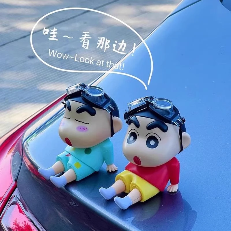 飞行员蜡笔小新车载摆件汽车外卡通可爱公仔车载后备箱车顶装饰品
