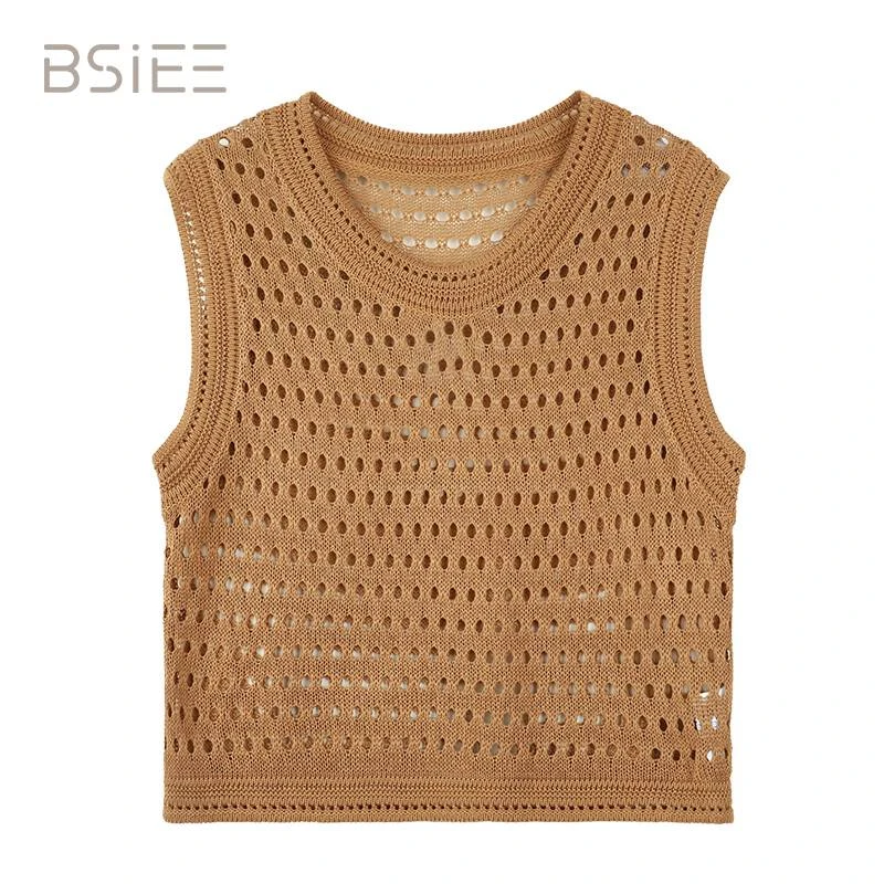 BSIEE/本涩镂空圆领薄针织舒适背心纯色简约编织休闲时尚百搭女士