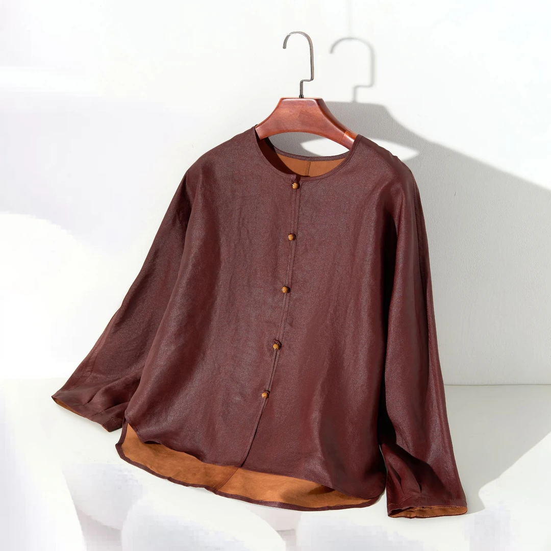 【100%桑蚕丝双面穿红龟纹开衫】香云纱圆领红龟油皮开衫外套dz311