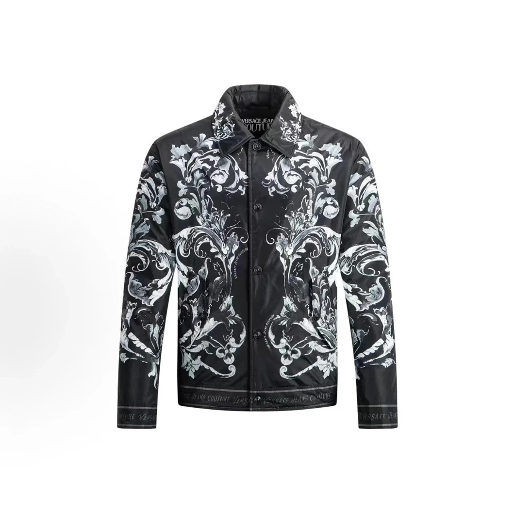 未使用 VERSACE/范思哲 JEANS COUTURE FW25翻领印花图案外套黑灰