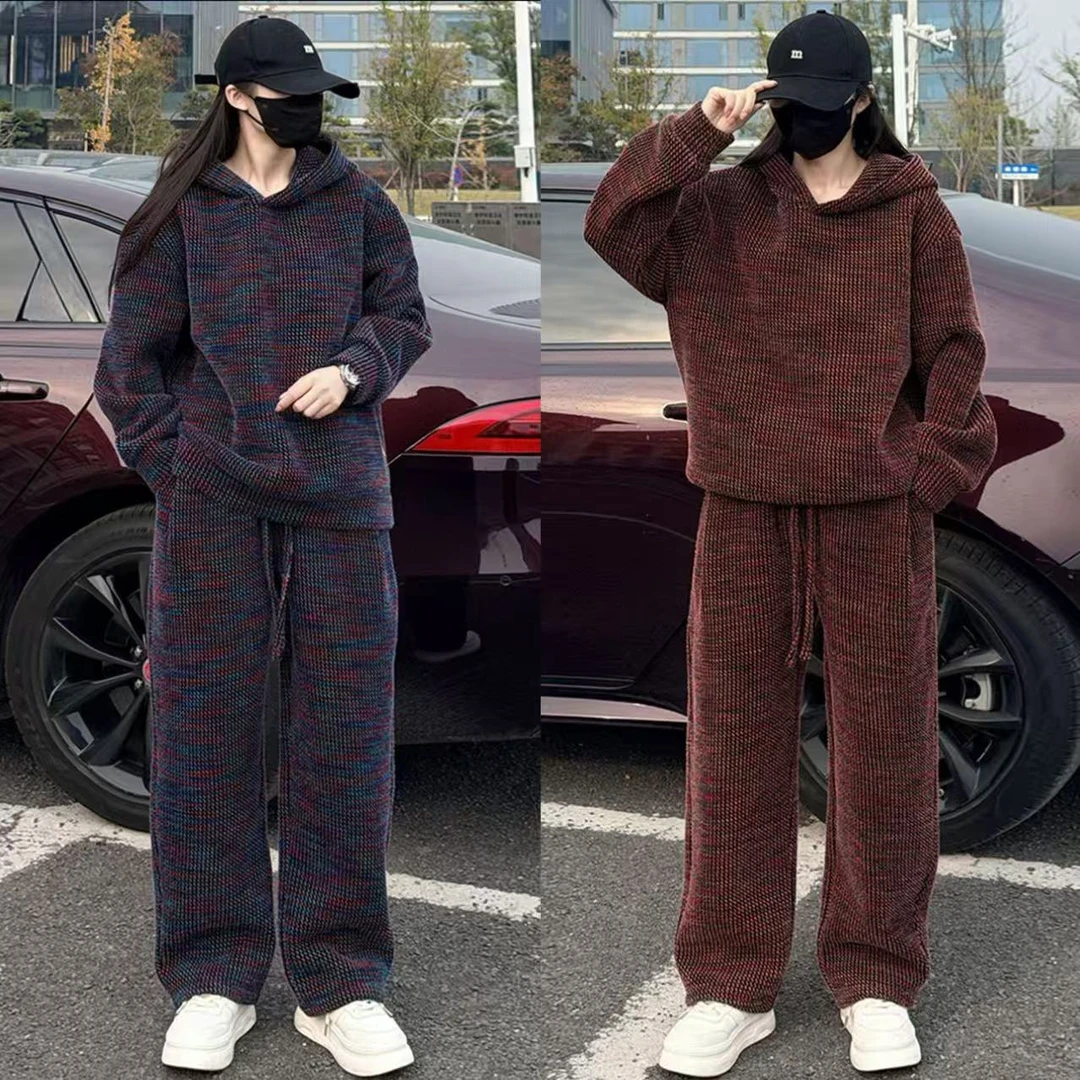 冬季新款加绒休闲运动套装男女同款痞帅时尚百搭连帽卫衣休闲裤