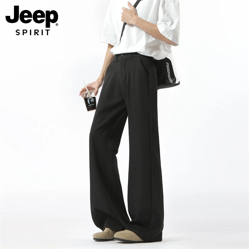 西服JEEPSPIRIT宽松薄款西裤男直筒cleanfit微喇裤子男休闲西装裤